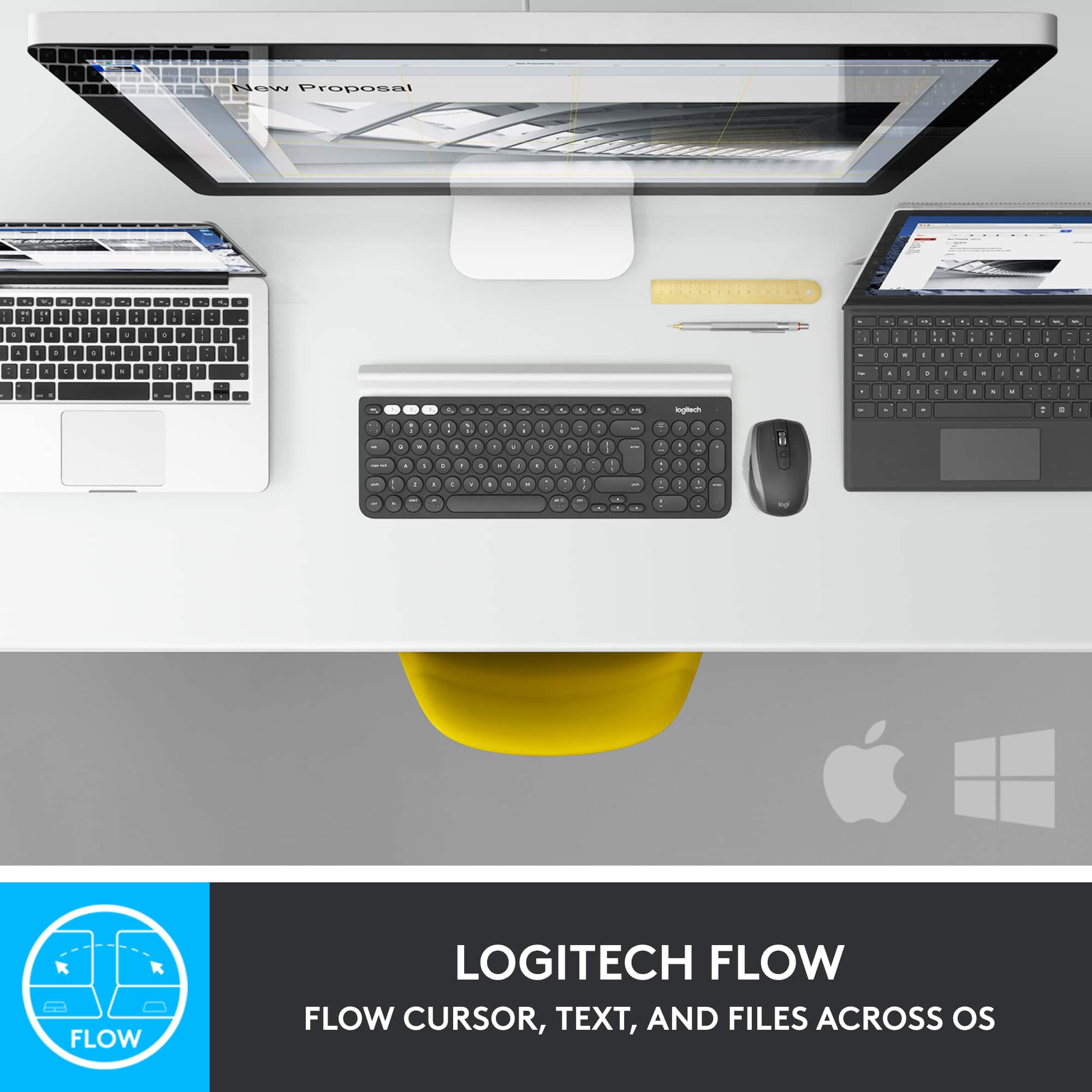 Logitech Flow: Cursor, Text, and Files Across OS.