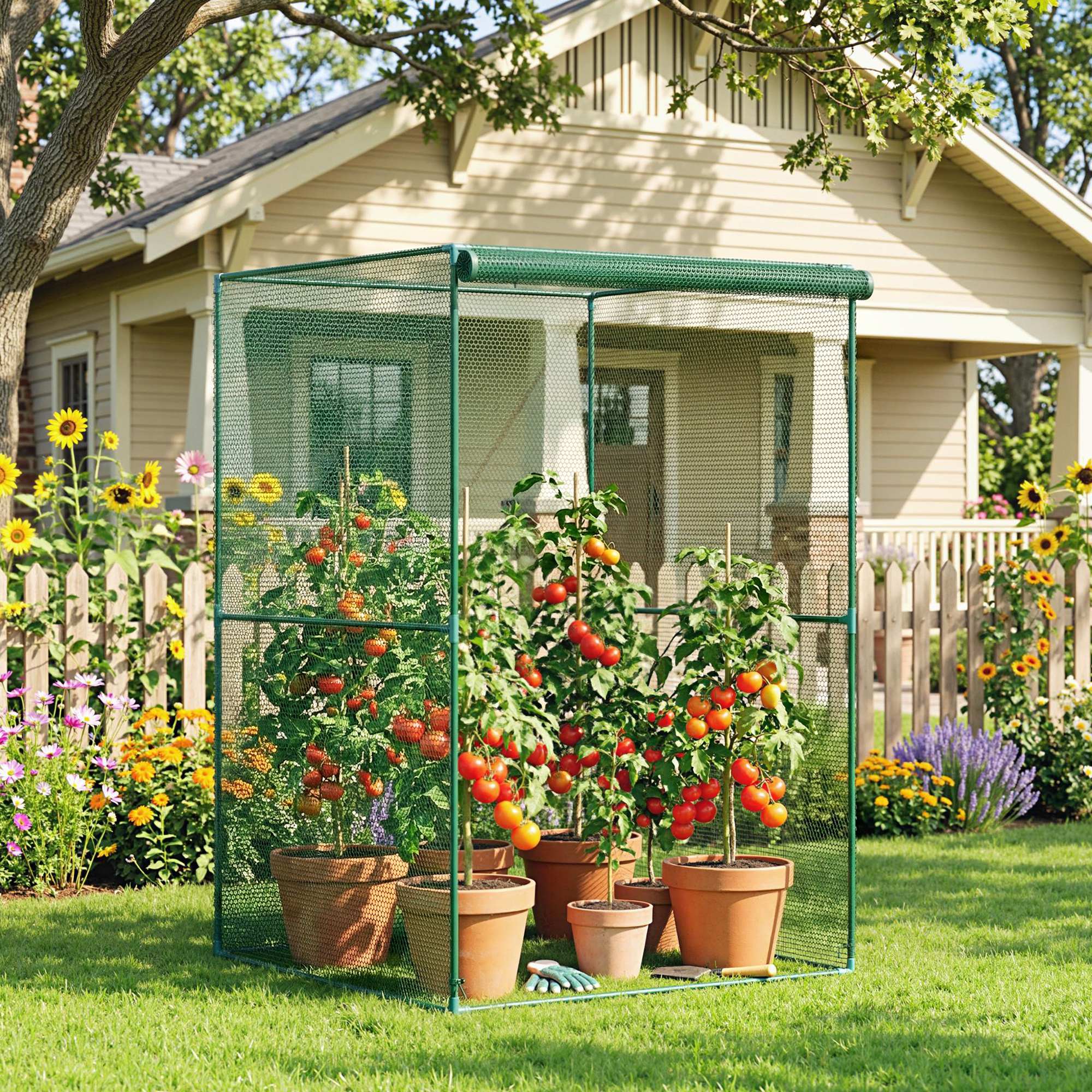 Alt View 1. Outsunny - Walk-in Crop Cage, Plant Protectors from Animals with Roll Up Zippered Door, 3.9' x 3.9' x 5.9' - Green.