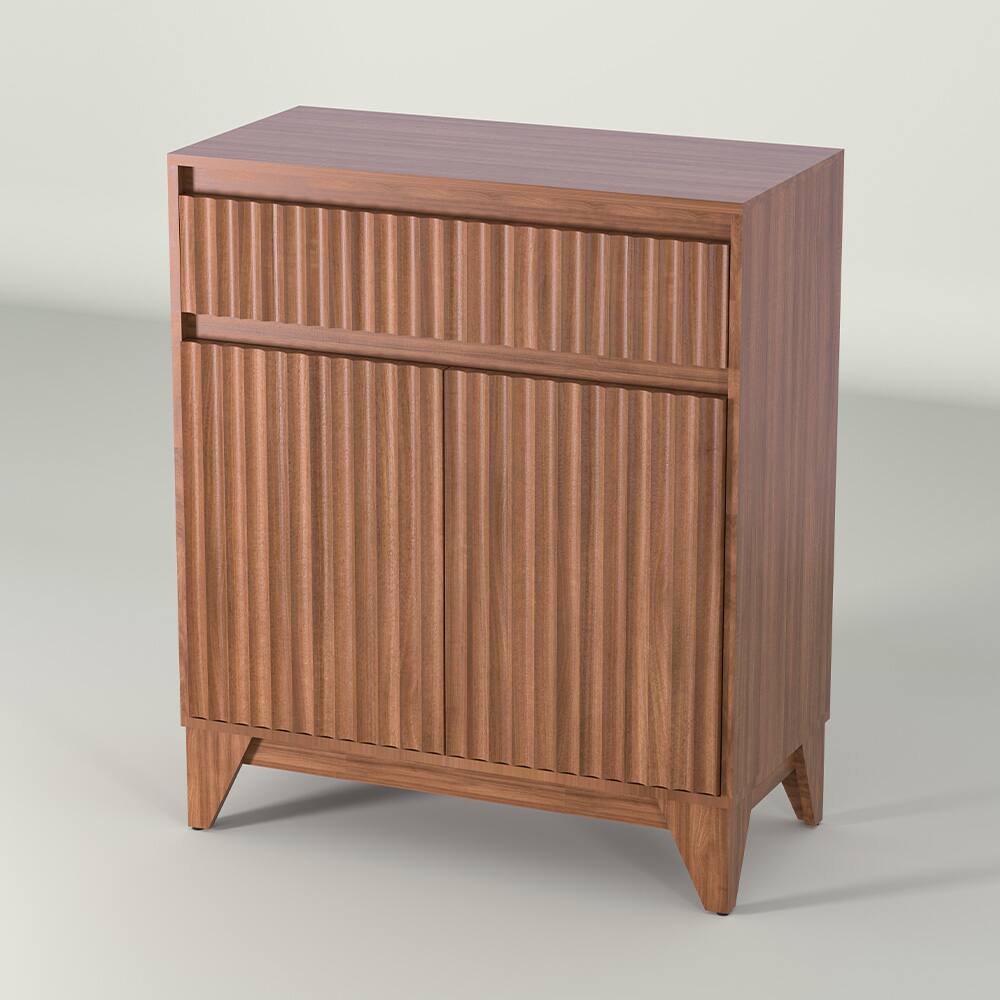 Alt View 6. Koligey - 38" Tall 2 - Door Accent Cabinet With Adjustable Shelf, Waveform Fluted Panel - brown.