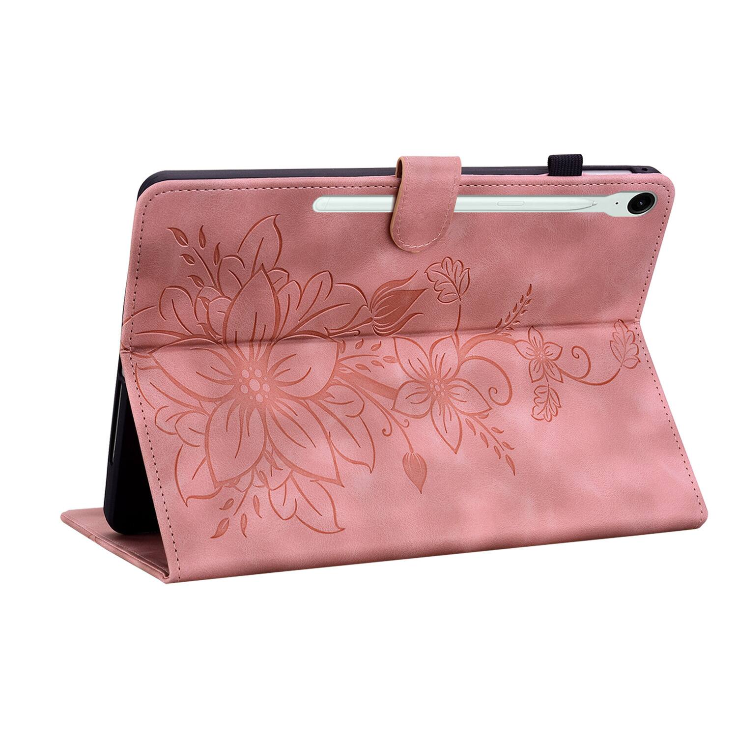 Left. Dteck - Case for Samsung Galaxy Tab S10 FE & S10 Lite and S9 FE & S9,Embossed Pattern PU Leather Flip Card Holder Stand Cover - Pink.