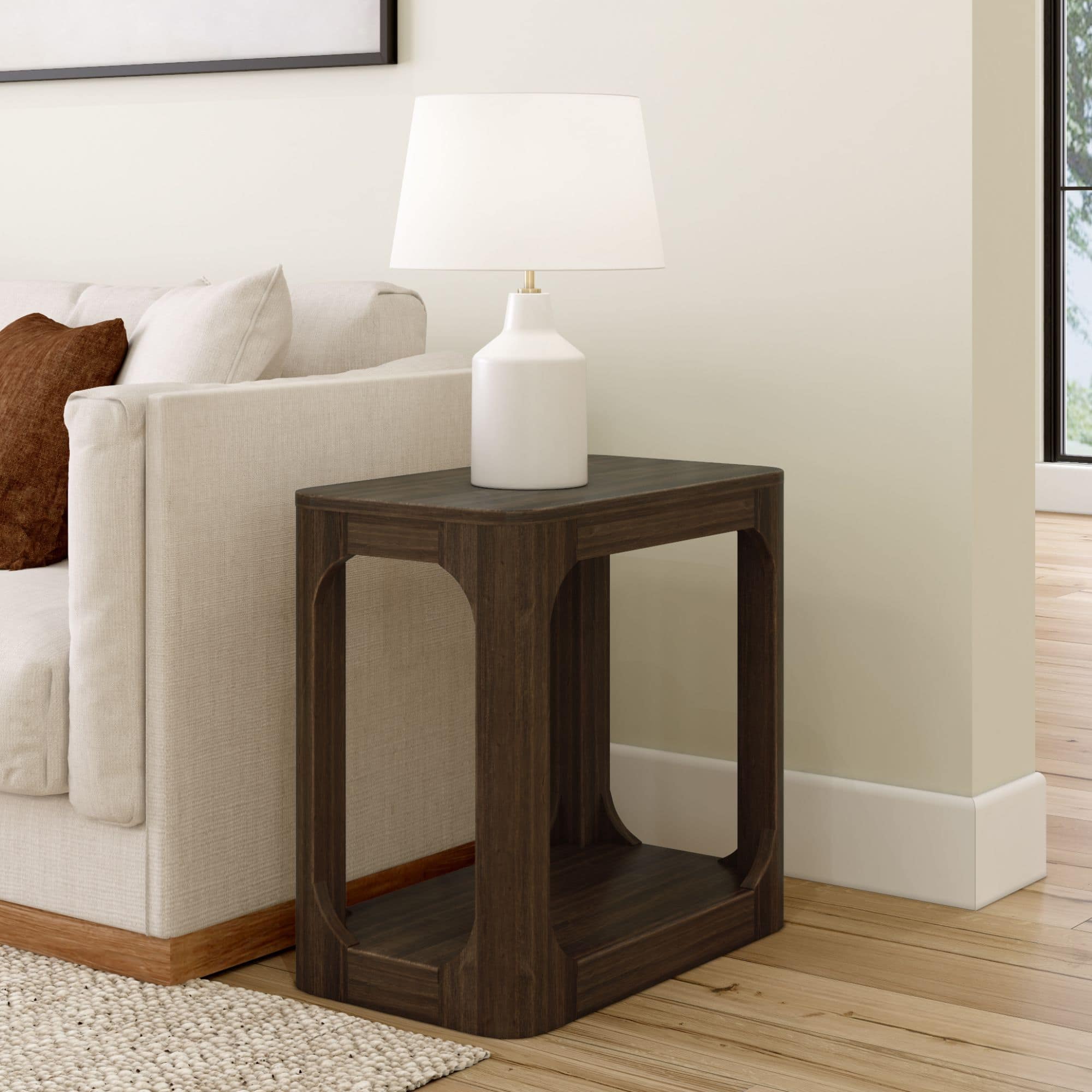 Plank+Beam - Modern Rounded Rectangular Side Table with Shelf (25in x 15in / 630mm x 375mm) - Walnut
