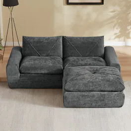 Loheer - Chenille Sectional Sofa Modern Minimalist L Shaped Couch with Ottoman 85 Inch Apartment Combination Sofa - Dark Gray