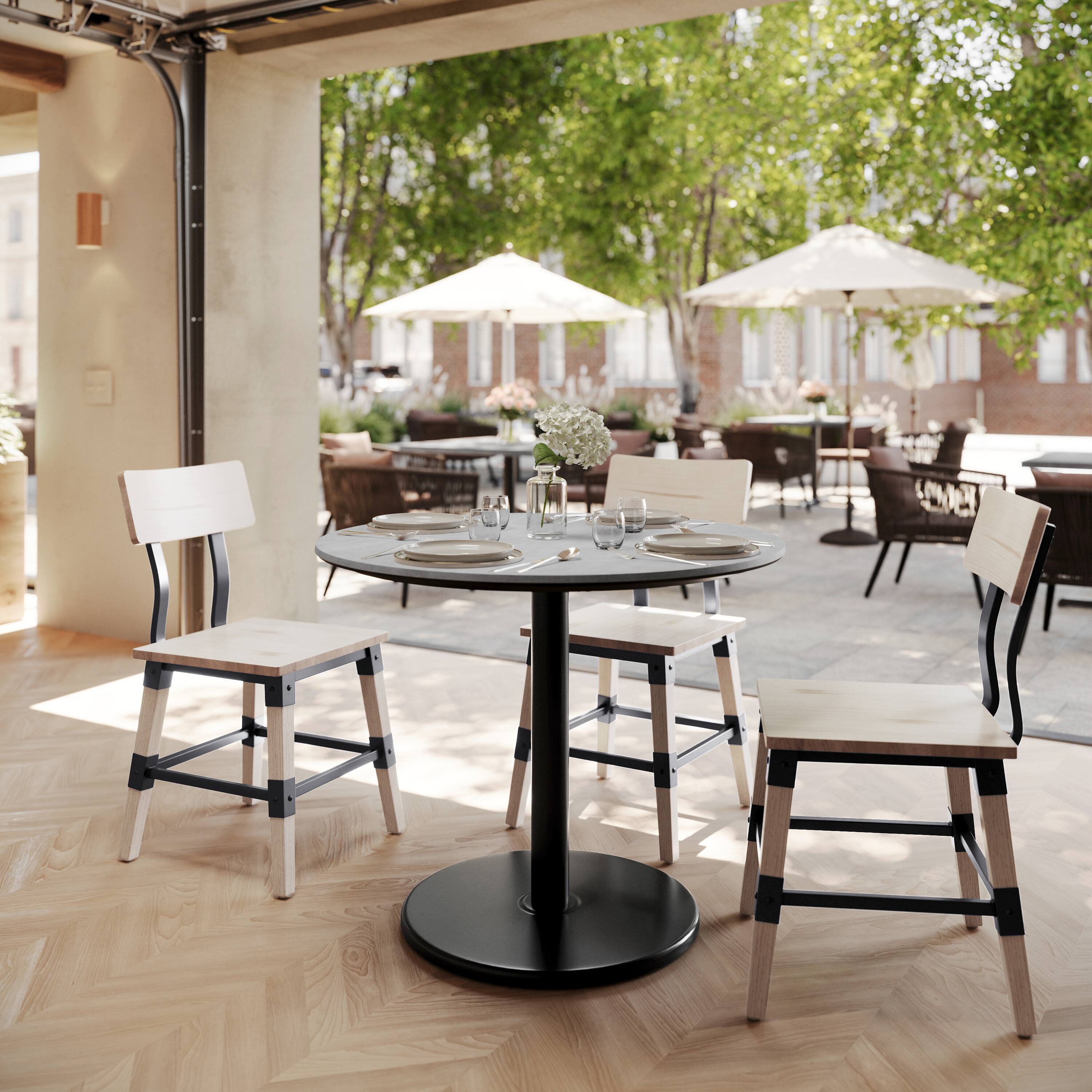 Alt View 1. Emma + Oliver - PureShield Tabletop with Seam-Free Surface Innovation and Table Height Round Base - Gray Faux Concrete/Black Base.