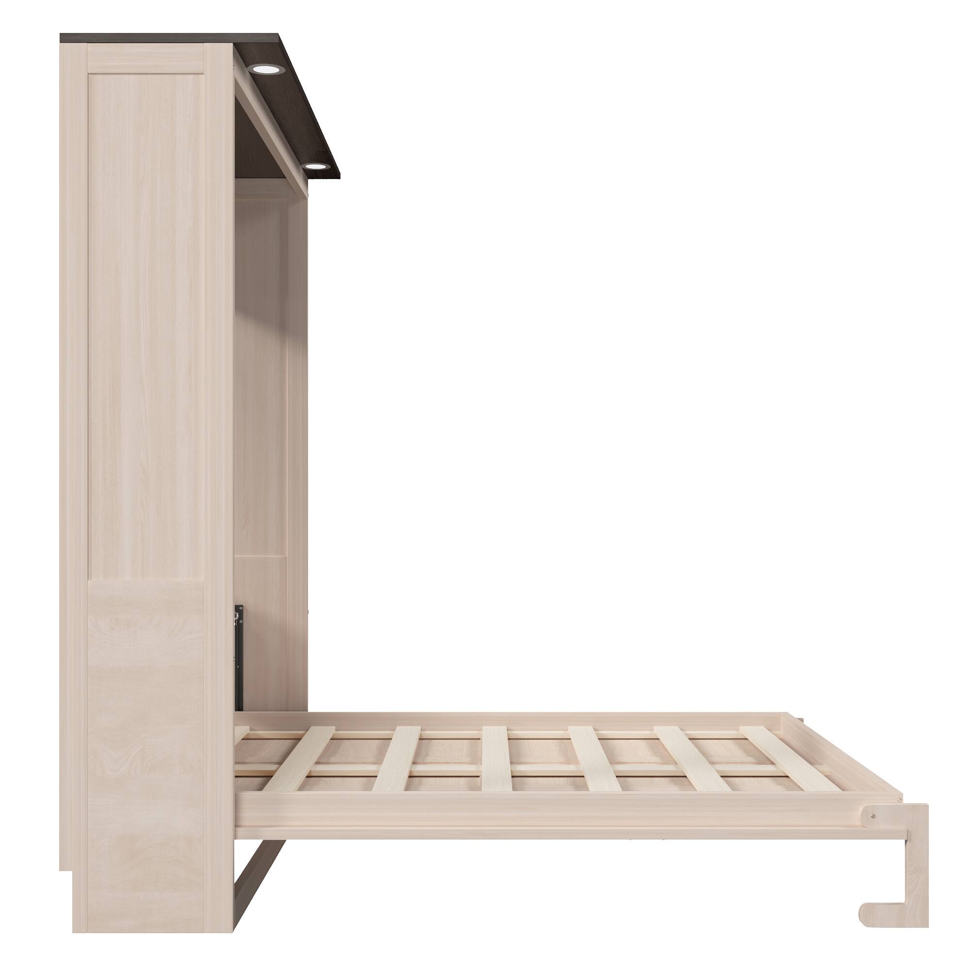 Back. Whisen - Queen Size Murphy Bed with Integrated LED Lighting, Foldable Space-Saving Wall Bed Frame - Beige.