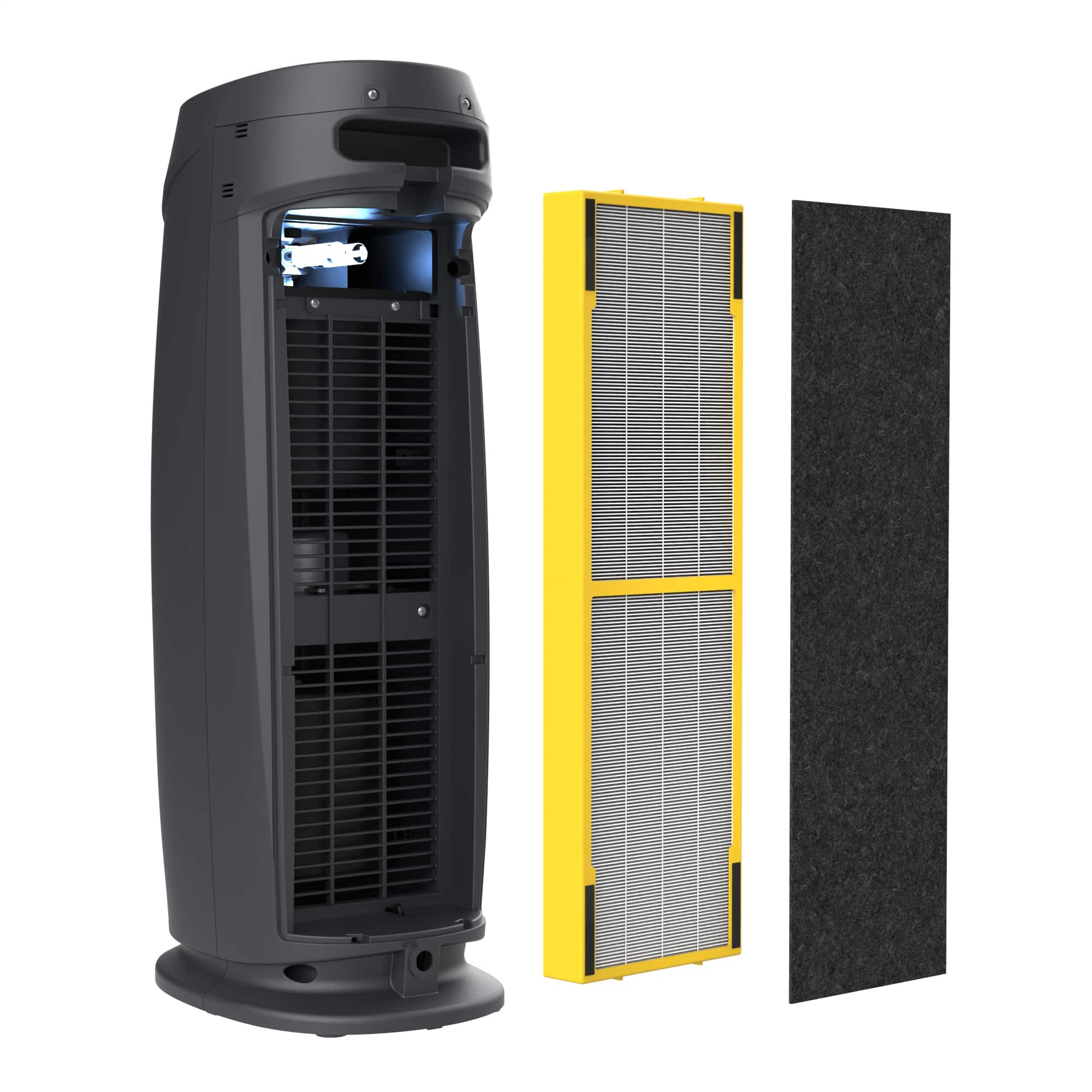 Alt View 8. GermGuardian - 743 Sq. Ft. Tower Air Purifier with HEPA Pure Filter, Intellisense Air Quality Monitor, UV-C, AC4880G - Graphite.