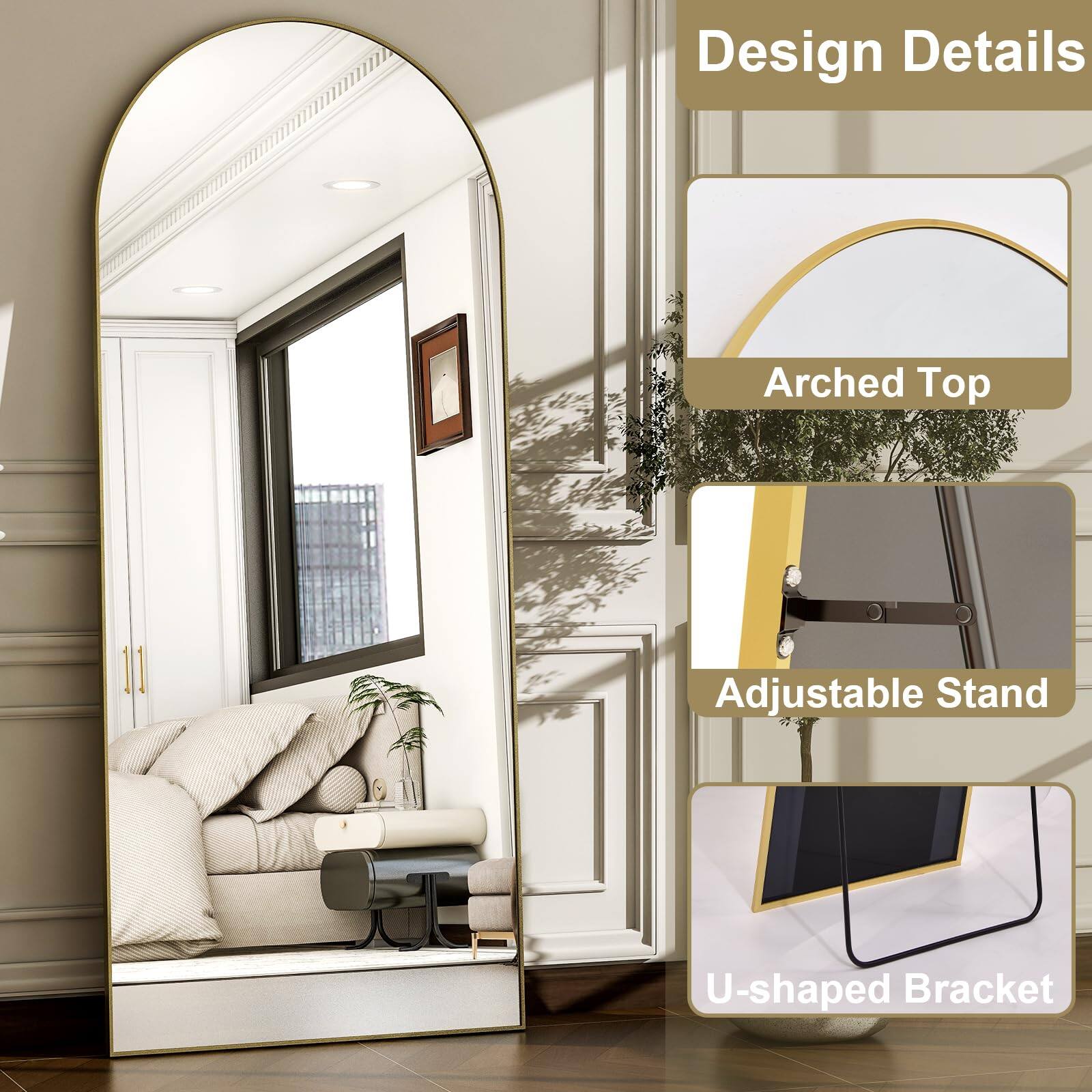 Design Details  
- Arched Top  
- Adjustable Stand  
- U-shaped Bracket