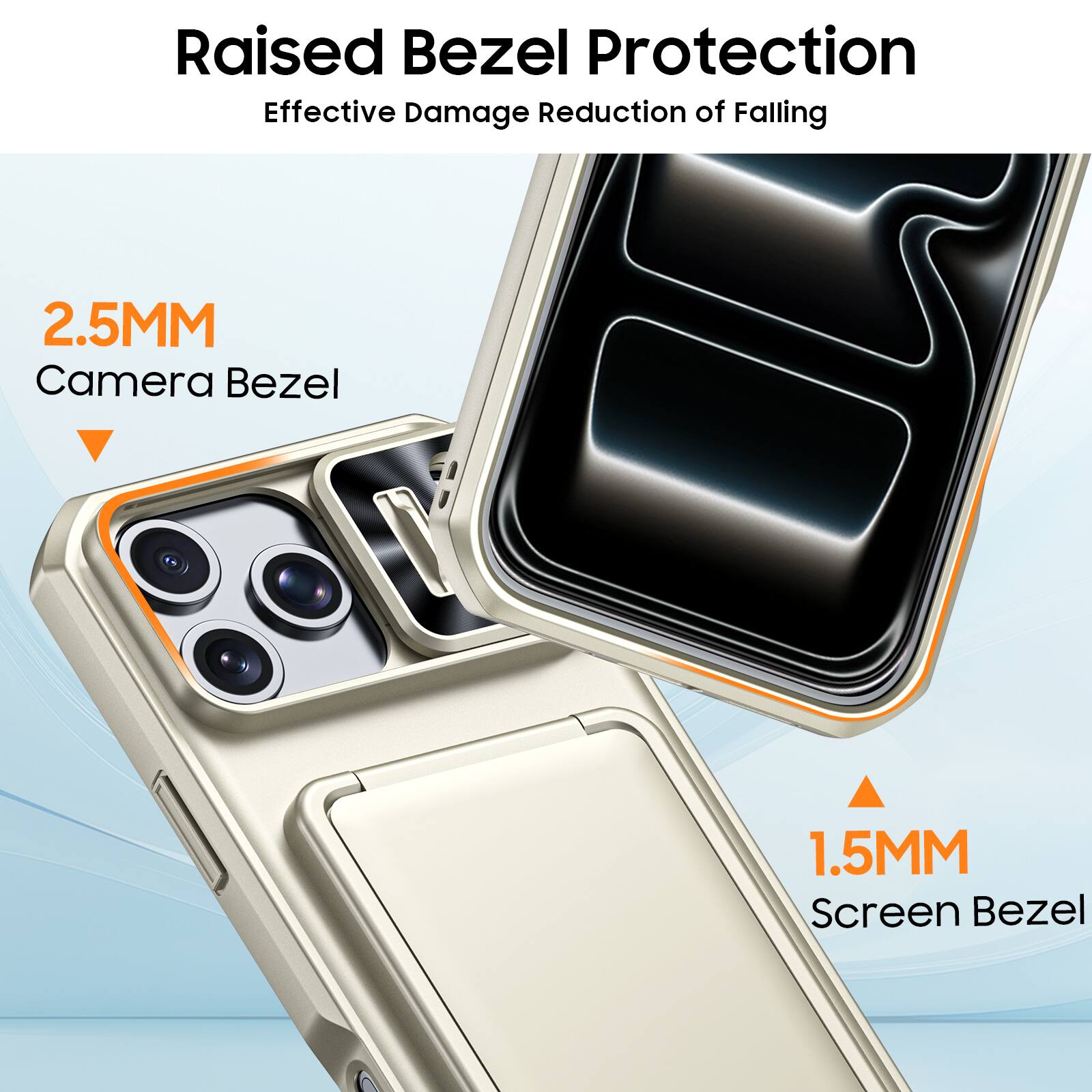 Raised Bezel Protection  
Effective Damage Reduction of Falling  

2.5MM Camera Bezel  

1.5MM Screen Bezel
