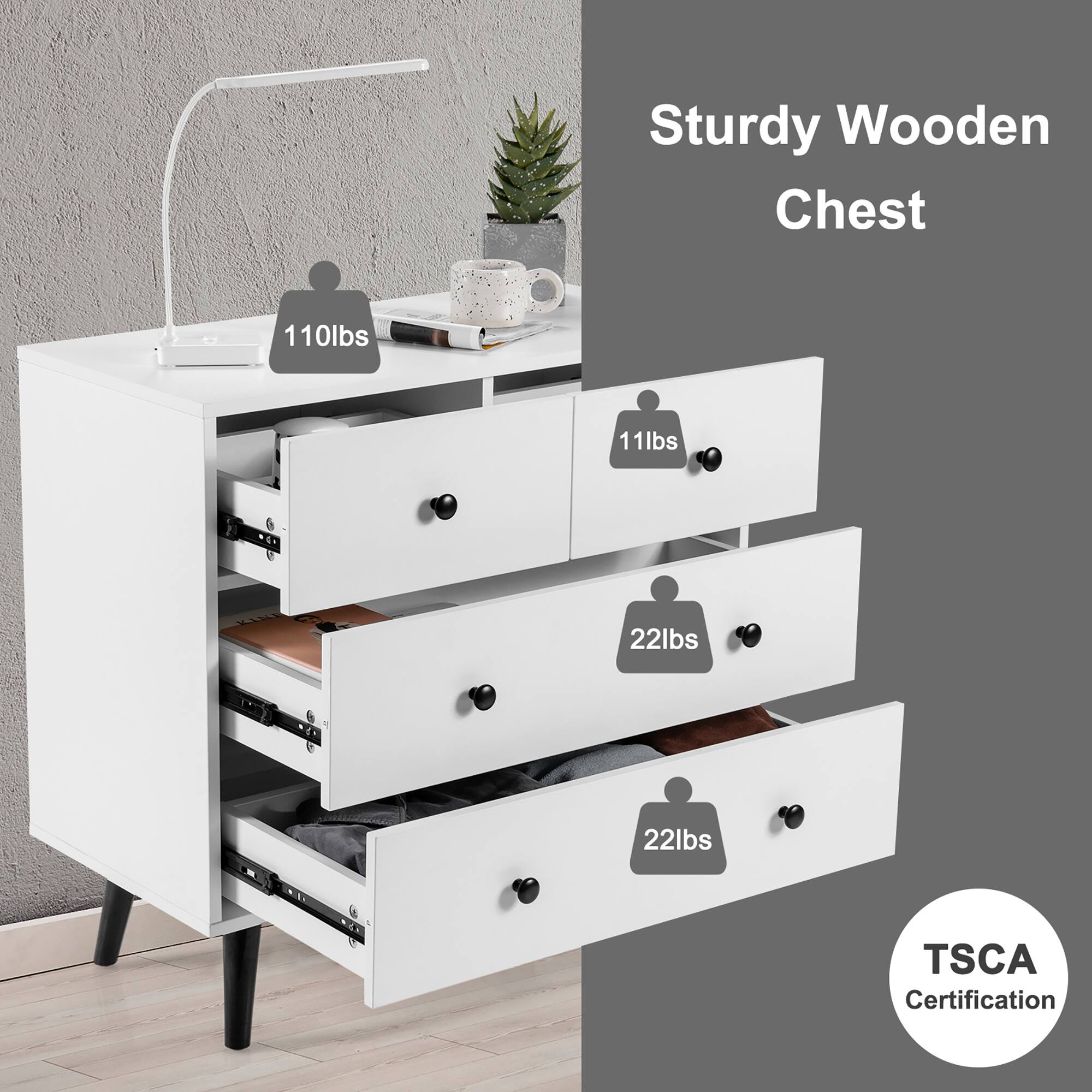 Sturdy Wooden Chest, 110lbs, 11lbs, 22lbs, 22lbs, TSCA Certification