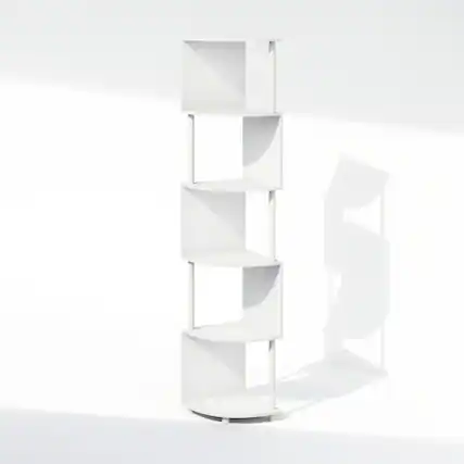 Front. Furinno - Basic 5-Tier Zigzag Corner Multipurpose Standing Shelf - White/White.