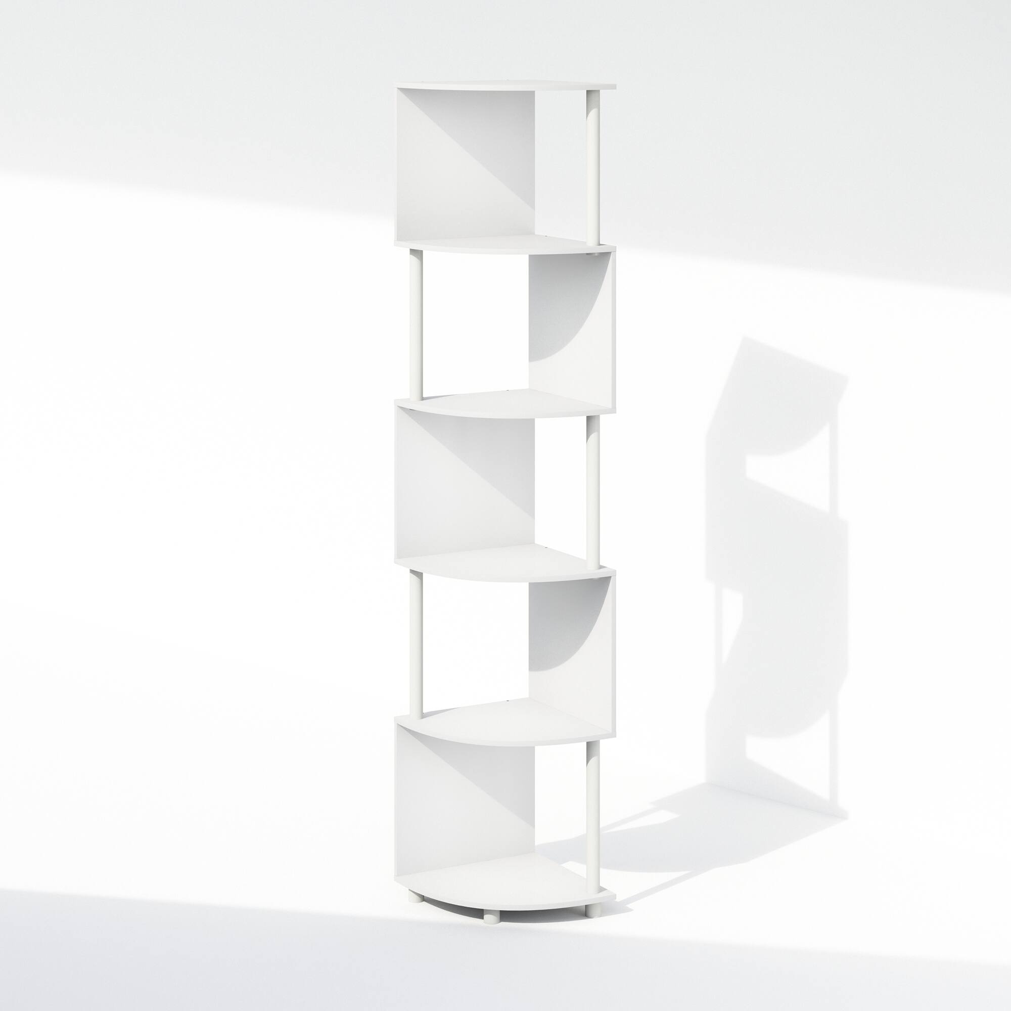 Front. Furinno - Basic 5-Tier Zigzag Corner Multipurpose Standing Shelf - White/White.