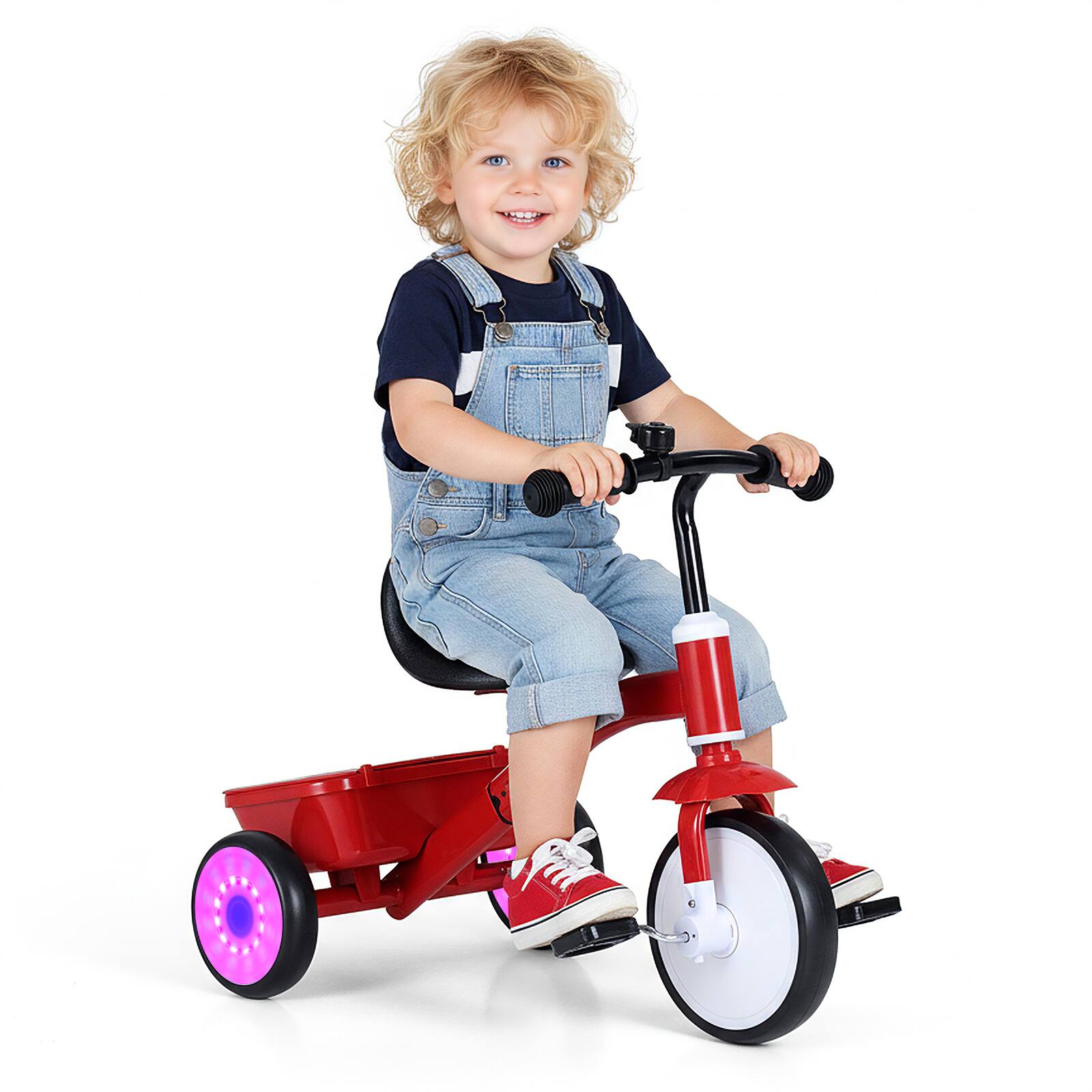 Front. Gymax - Gymax Toddler Tricycle w/Glowing Wheels 4-Level Adjustable Seat Storage Bin & Pedals - Red.