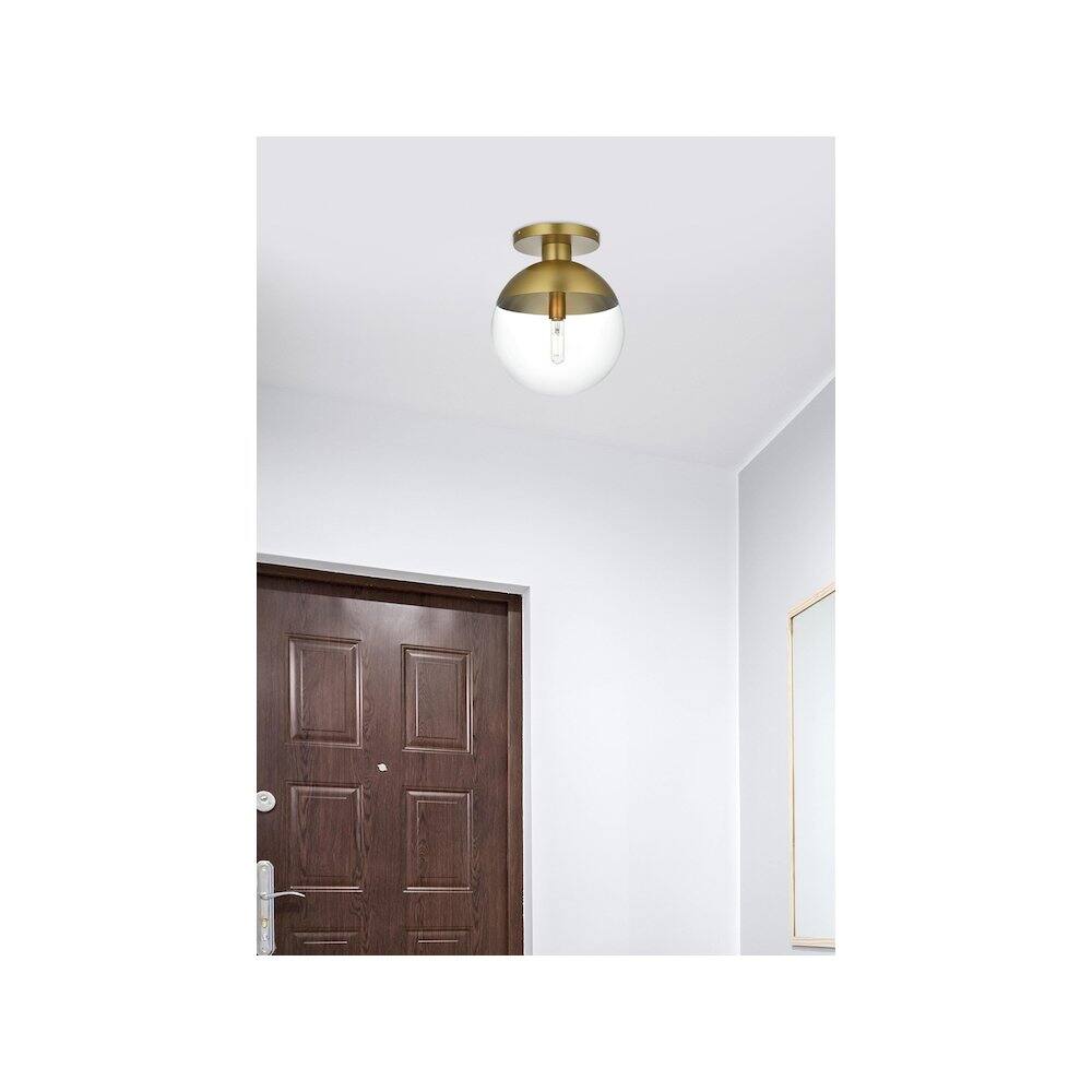 Alt View 1. Living District - Eclipse 12 Inch Flush Mount Ceiling Light Clear Shade in Chrome - Satin Gold And Clear.