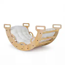 Costway - Wooden Rocking Climbing Arch with Cushion, 3-in-1 Montessori Kids Climber Rocker - Natural