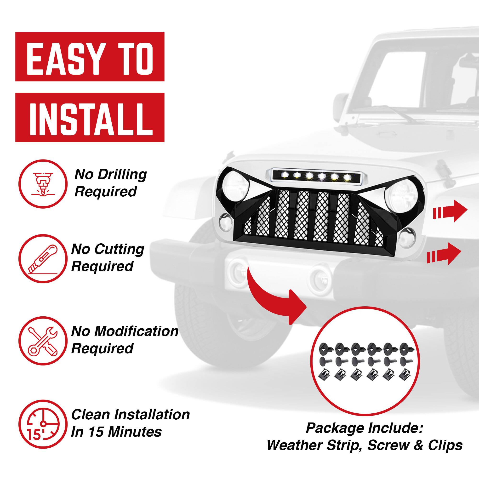 EASY TO INSTALL

- No Drilling Required
- No Cutting Required
- No Modification Required
- Clean Installation In 15 Minutes

Package Include:
Weather Strip, Screw & Clips