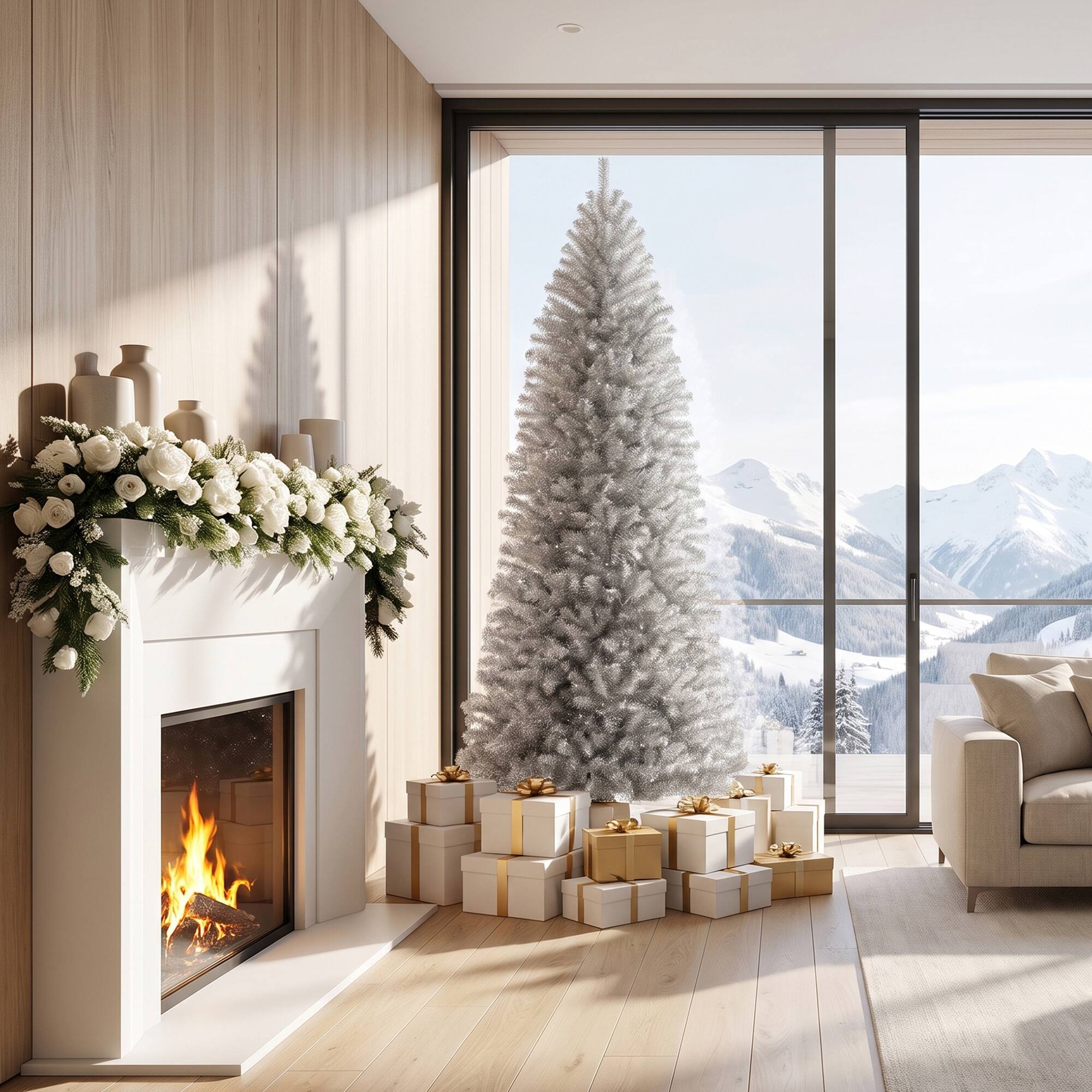 Alt View 9. Glitzhome - 9ft Pencil Tinsel Artificial Christmas Tree - White.