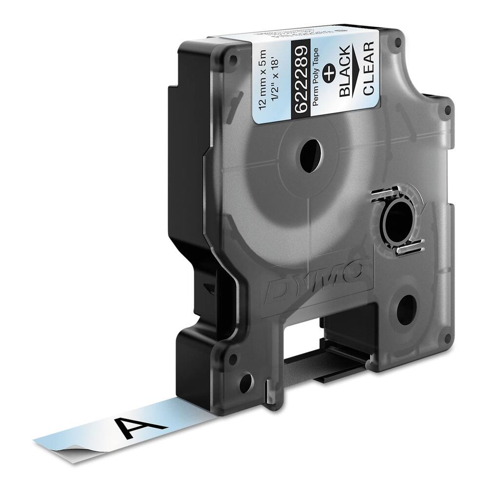 12 mm x 5 m x 1/2" x 18'  
622289  
Perm Poly Tape  
BLACK + CLEAR  
DYM0