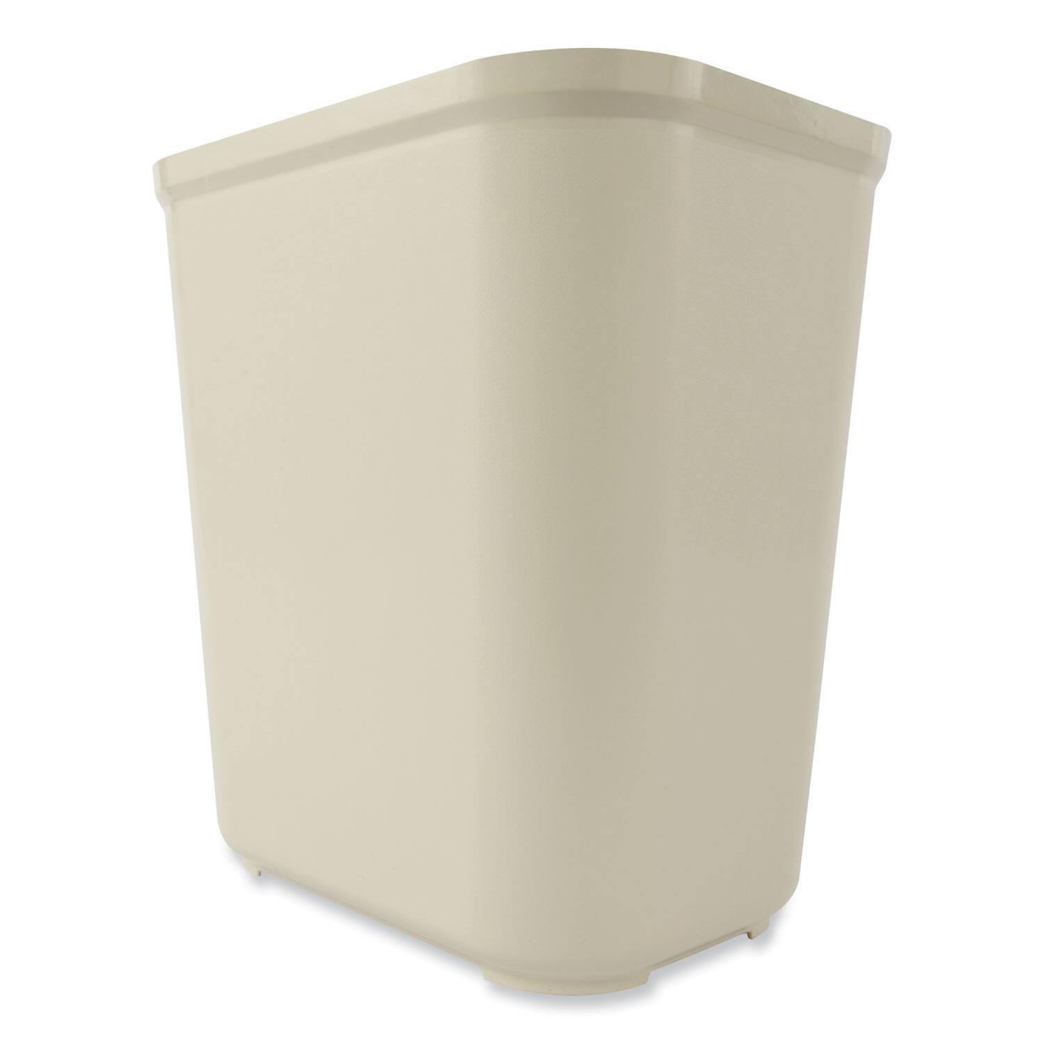 Left. RubberMaid - Fiberglass Wastebasket, 7 gal, Fiberglass, Beige.