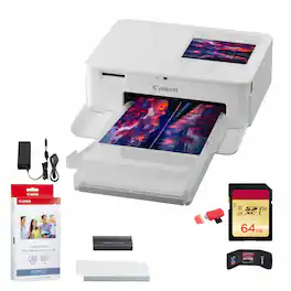 Canon - SELPHY CP1500 Compact Photo Printer (5540C002) + KP-36IP Color Ink and Paper Set + 64GB Card + More - White