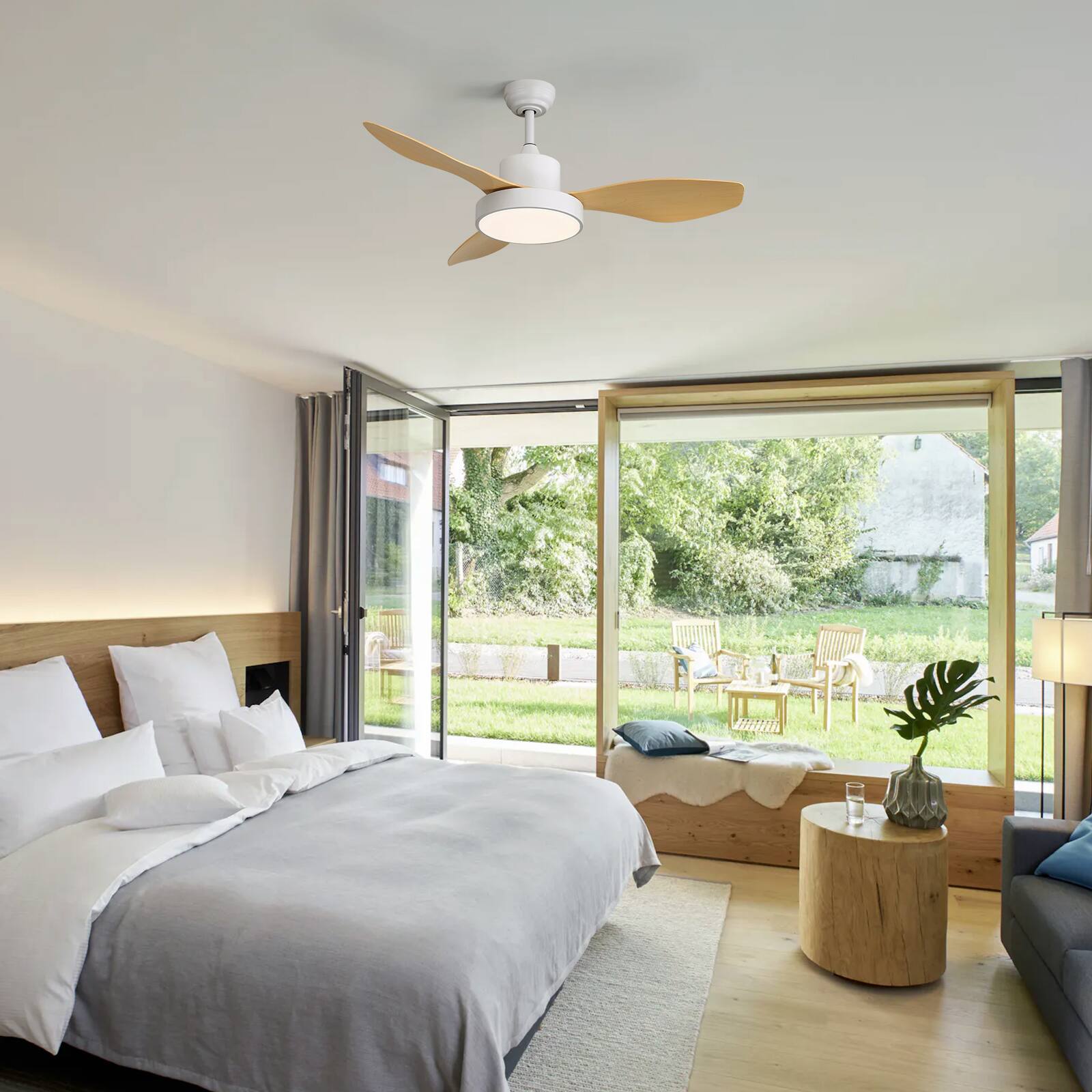 Alt View 5. Sofucor - Sofucor 47'' Ceiling Fans with Lights and Remote Modern Large Airflow Noiseless 6 Speeds Timers Indoor Outdoor for Home - White Yellow.