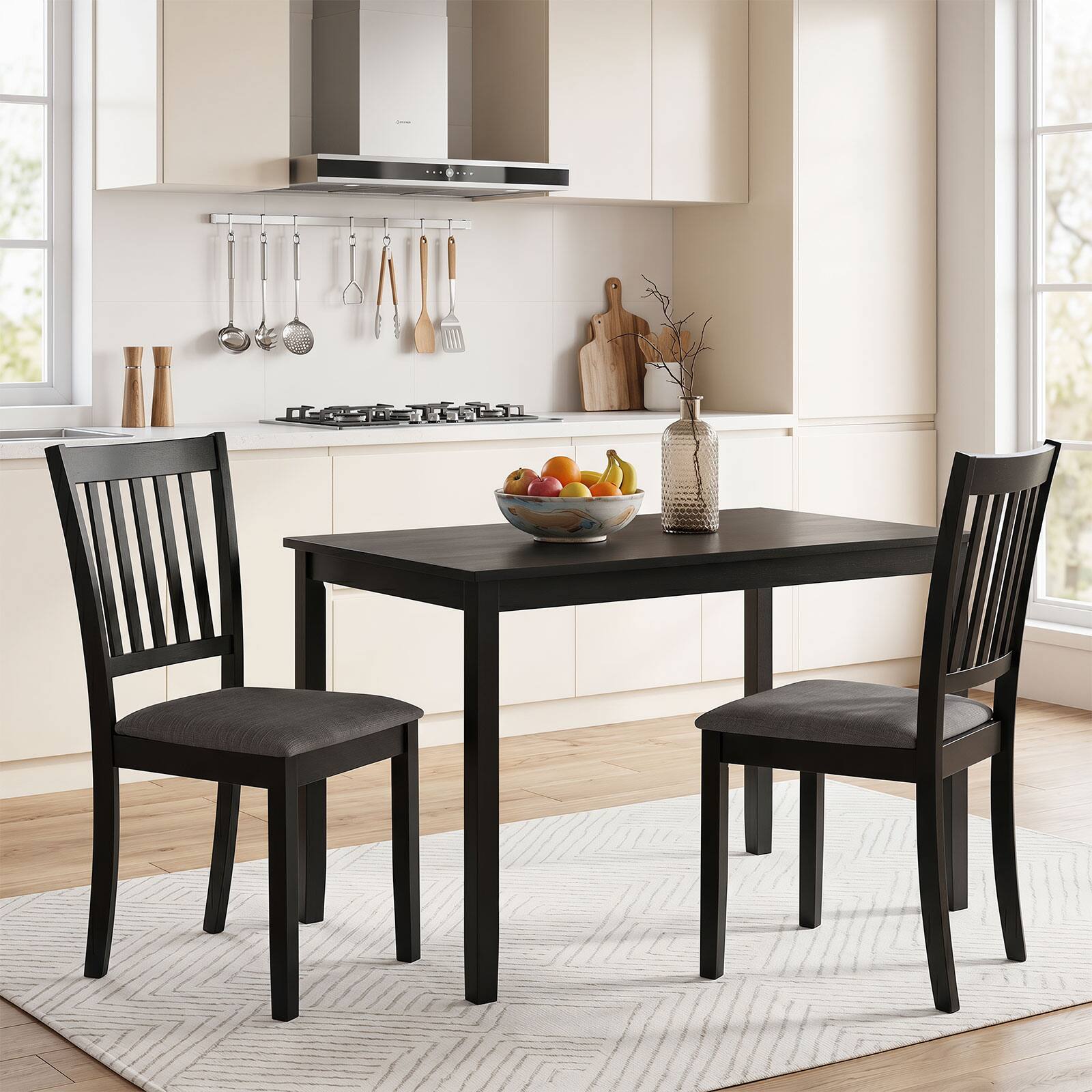 Alt View 3. Gymax - Gymax Set of 2 Wooden Dining Chairs Upholstered Kitchen Chairs w/ Rubber Wood Frame Black - Black.