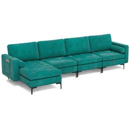 Kadyn - L-Shaped Sectional Sofa Couch with Socket USB Port-4-Seat L-shaped with 2 USB Ports, Sectional Sofa Couch - Green