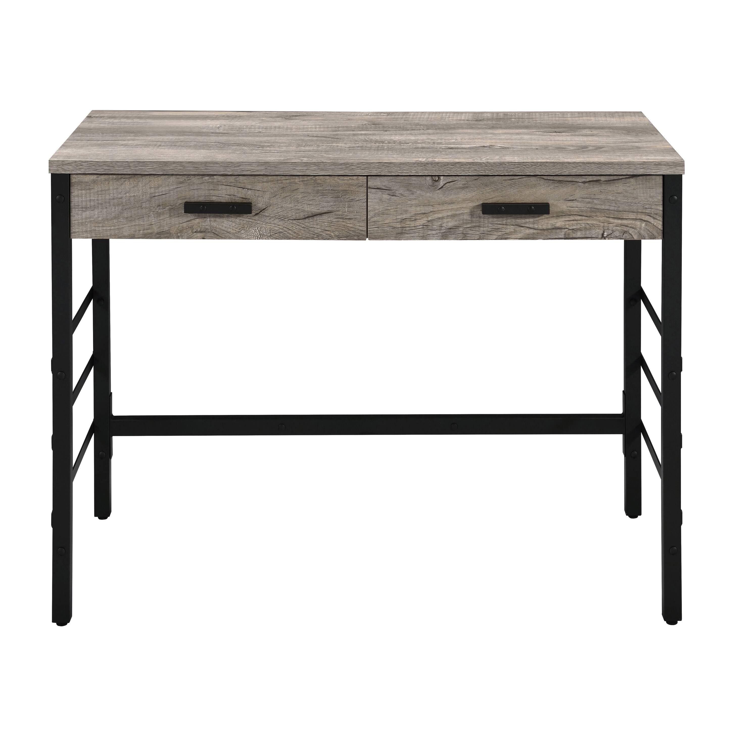 Left. TinyHomie - Light Weathered Oak and Black Writing Desk with 2 Drawers - Black and Brown.