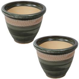 Sunnydaze - Purlieu Ceramic Planter - 12" - Set of 2 - Tempest