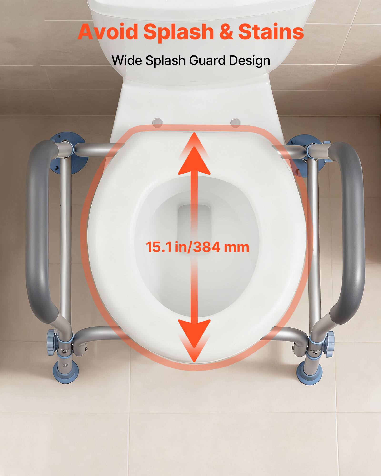Avoid Splash & Stains  
Wide Splash Guard Design  
15.1 in/384 mm