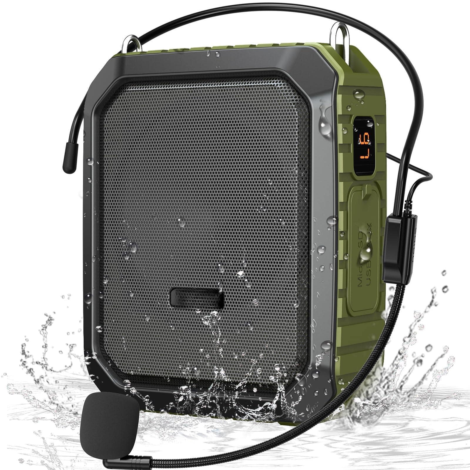 Cedar Assembly - Voice Amplifier For Teacher With Portable Microphone And 18w Megaphone Wired Mic Headset Ipx5 Waterproof - Green