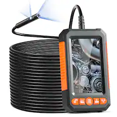 Front. VEVOR - Endoscope Camera with Light, Dual Lens Borescope with 49.2FT Semi-Rigid Cable, 4.3" Screen 1080P Inspection Camera - Black.