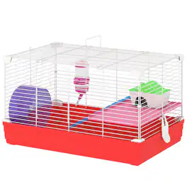 Pawhut - Hamster Cage with Exercise Wheel and Water Bottle, Dish