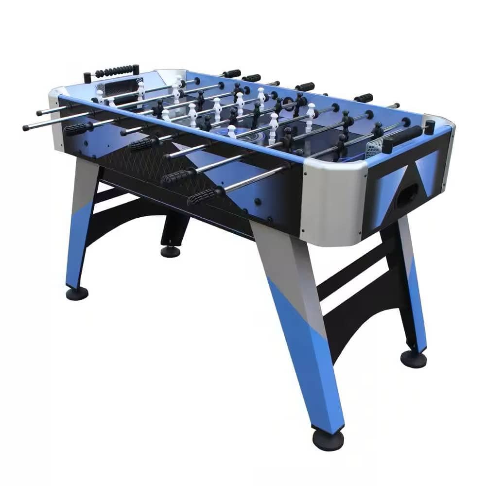 SlickBlue - 4-foot Foosball Table in Blue Grey Black with Abacus Scorers & 2 Game Balls - Blue, Grey, Black