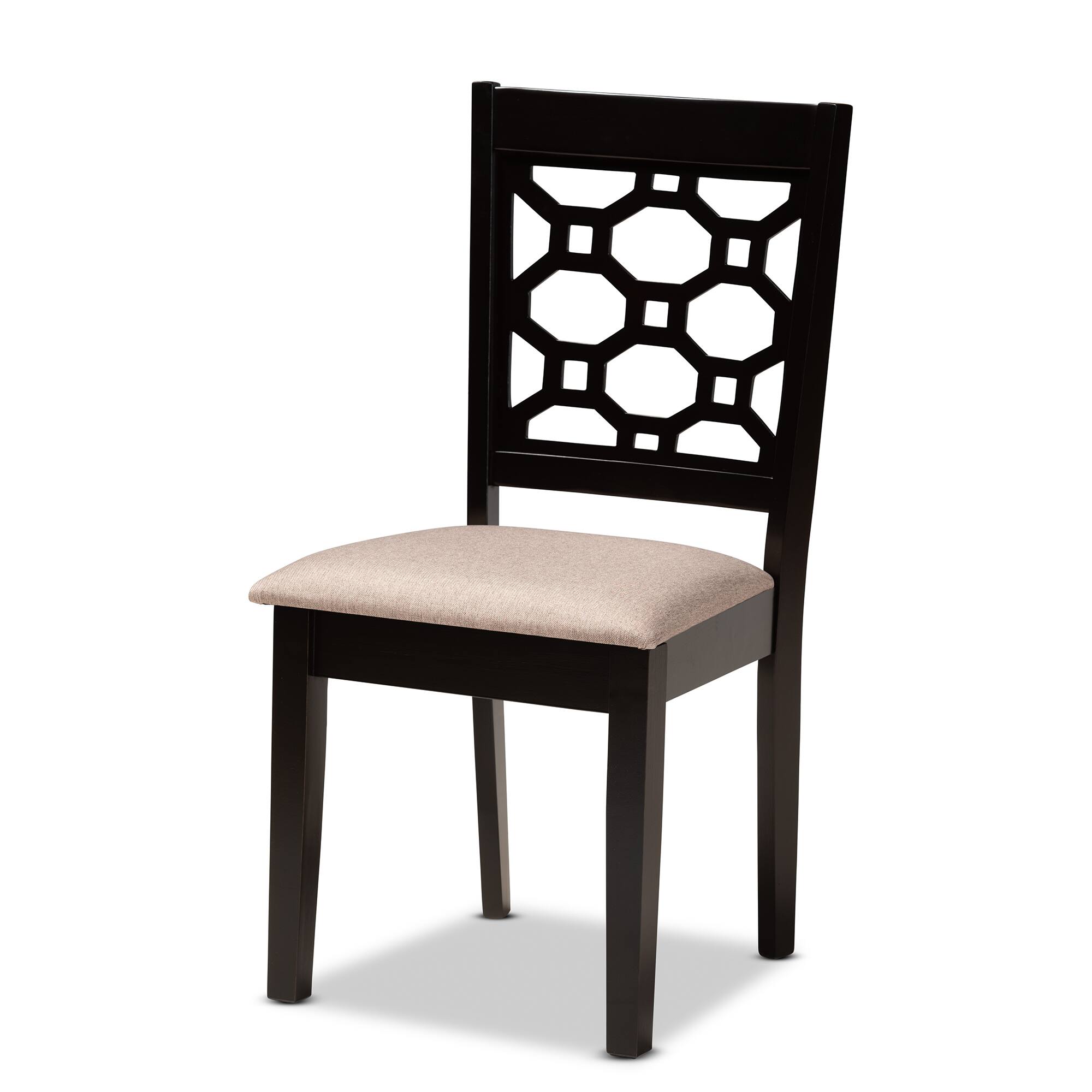 Angle. Baxton Studio - Peter Modern Fabric Upholstered and Finished Wood 4-Piece Dining Chair Set - Sand/Dark brown.