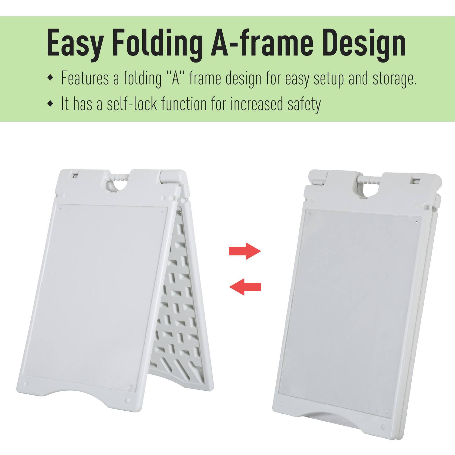 Easy Folding A-frame Design

Features a folding "A" frame design for easy setup and storage.
It has a self-lock function for increased safety.