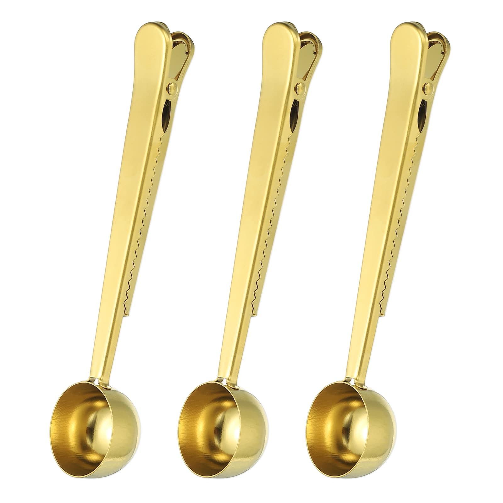 Unique Bargains - 3pcs Coffee Scoop with Clip, Stainless Steel Scoop and Bag Clip for Measuring Coffee Tea Milk Powder Spices - Gold
