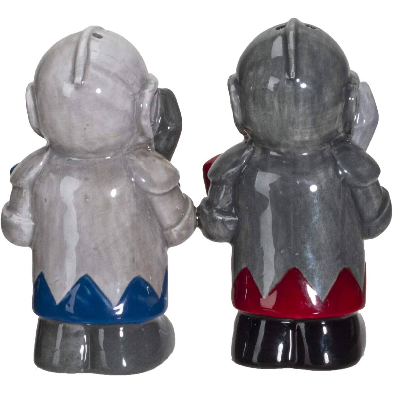 Angle. Pacific Trading - White And Black Knights Ceramic Magnetic Salt and Pepper Shakers Set - Multicolor.
