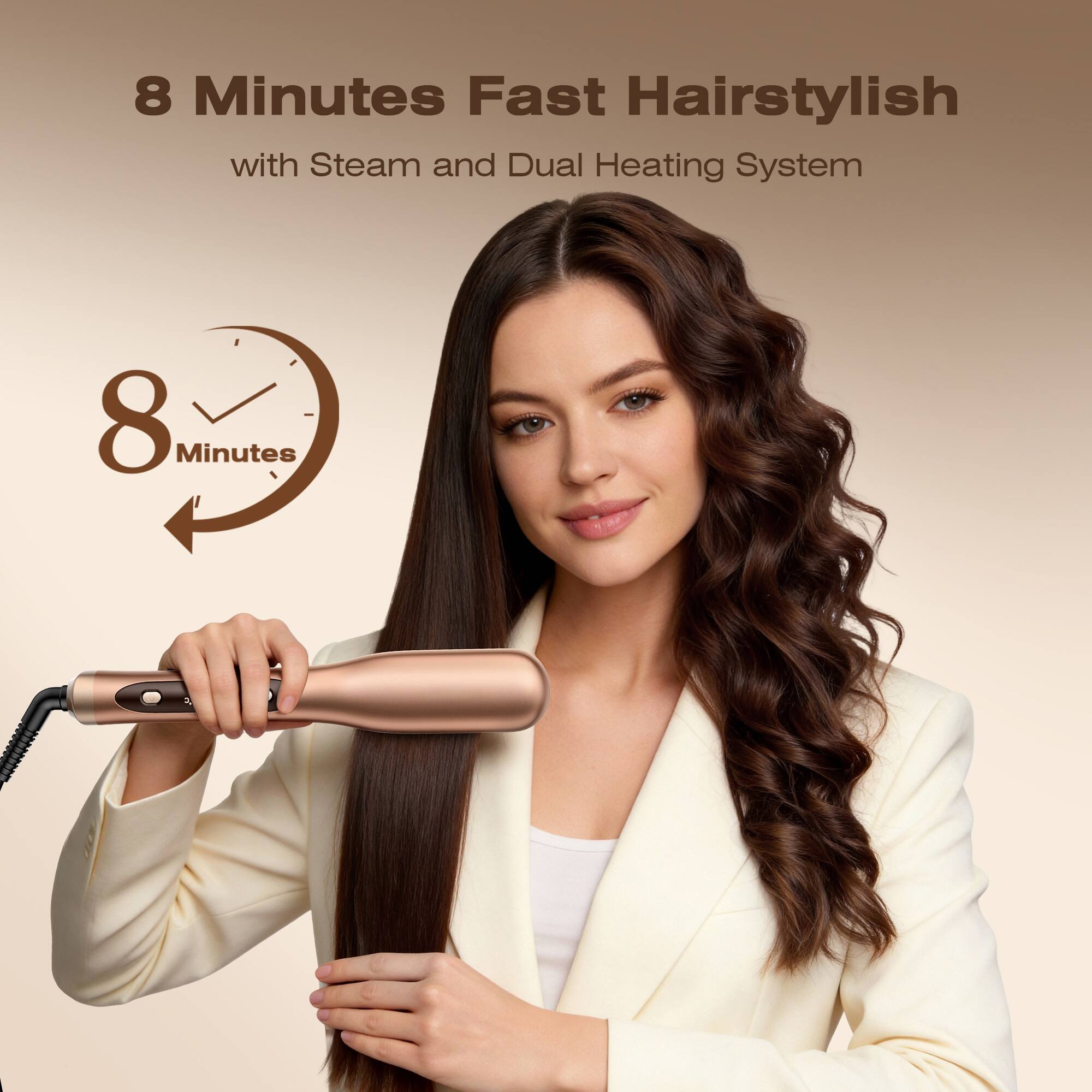 8 Minutes Fast Hairstylish  
with Steam and Dual Heating System