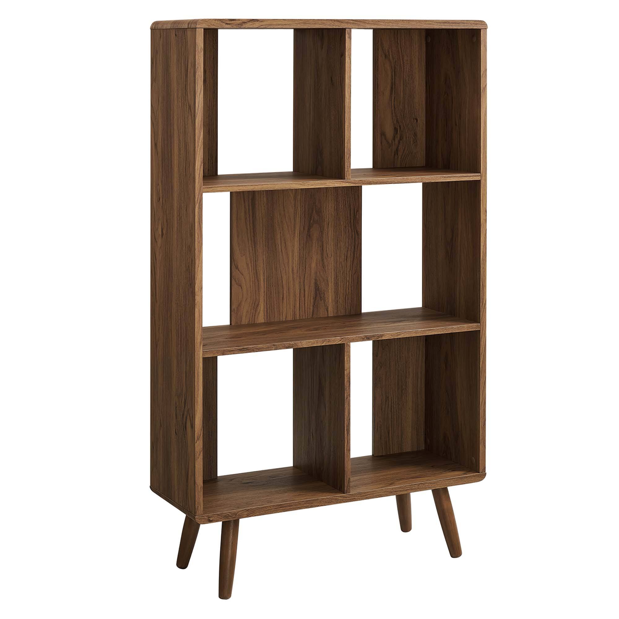 Angle. Modway - Transmit 5 Shelf Wood Grain Bookcase by Modway - Walnut.