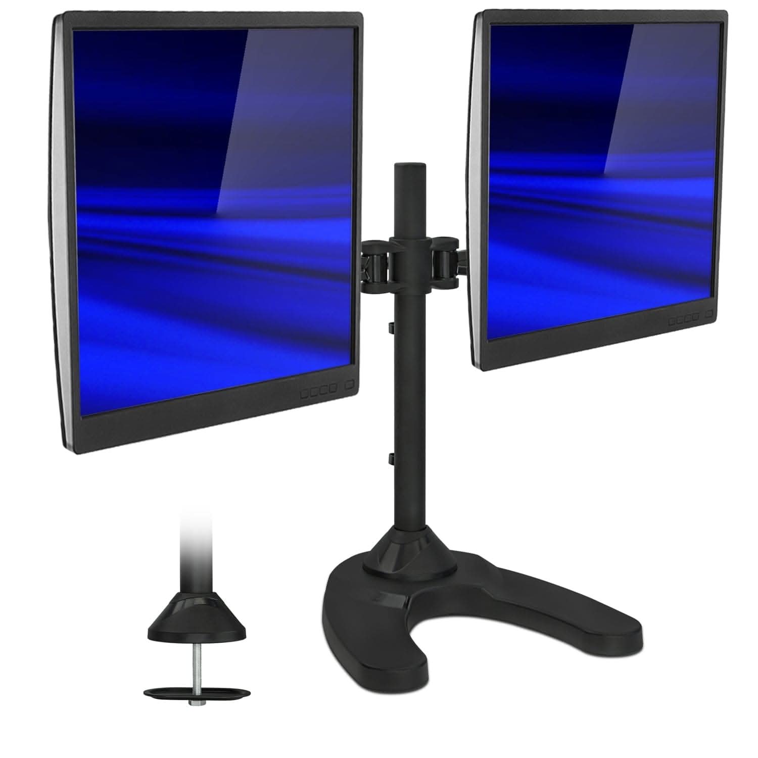 Back. Mount-It! - Full Motion Articulating Dual Monitor Desk Stand for 13″–27″ Screens with Height Adjustment & Rotation - Black.