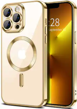 Entronix - Magnetic Case for iPhone 13 Pro - Luxury Clear Back Cover with Glossy Finish - Gold