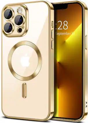Front. Entronix - Entronix Magnetic Case for iPhone 13 Pro - Luxury Clear Back Cover with Glossy Finish - Gold.