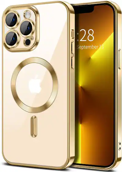 Entronix Magnetic Case for iPhone 13 Pro Luxury Clear Back Cover with Glossy Finish Gold - Best Buy Entronix Magnetic Case for iPhone 13 Pro Luxury Clear Back Cover with Glossy Finish Gold - Best Buy