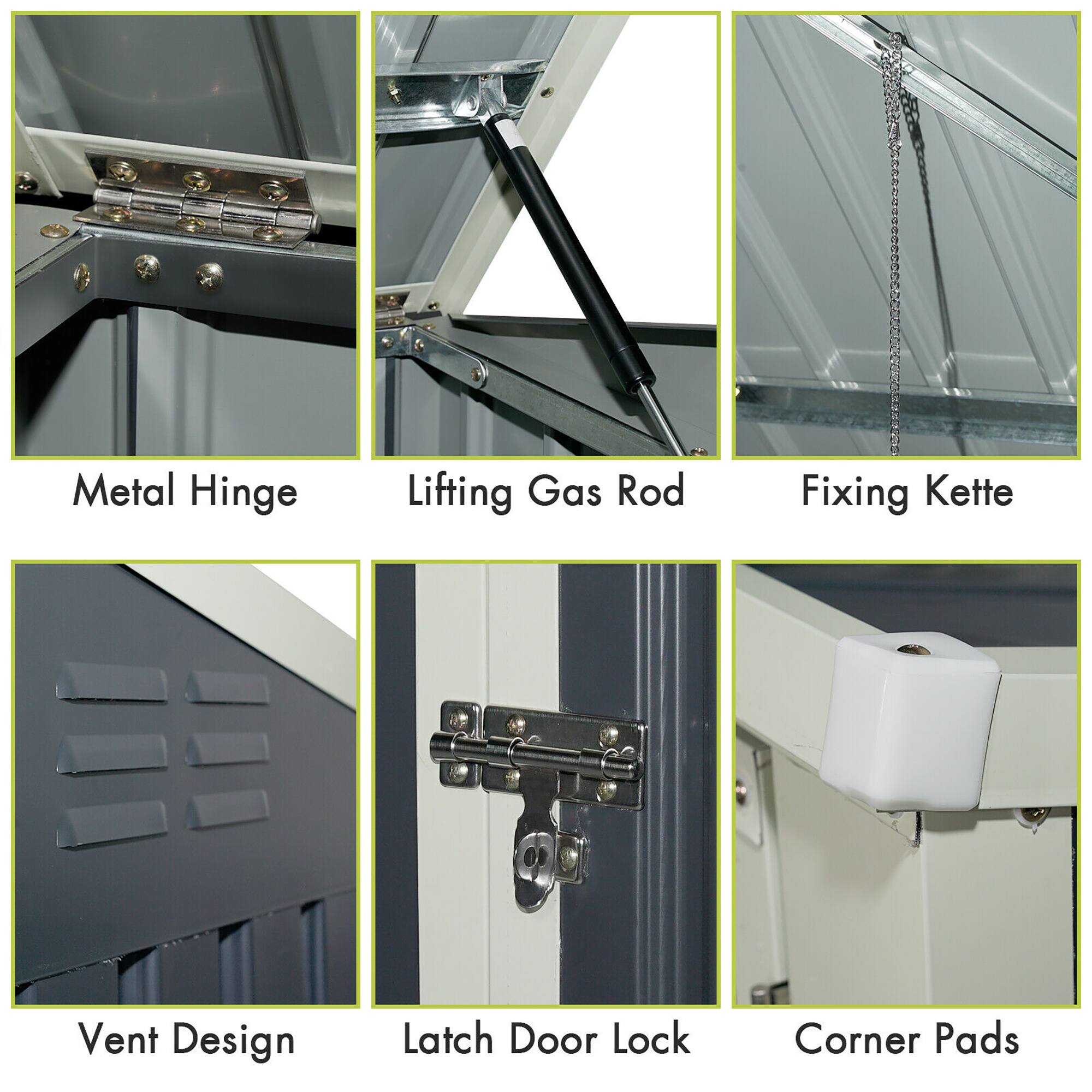 Metal Hinge, Lifting Gas Rod, Fixing Kette, Vent Design, Latch Door Lock, Corner Pads