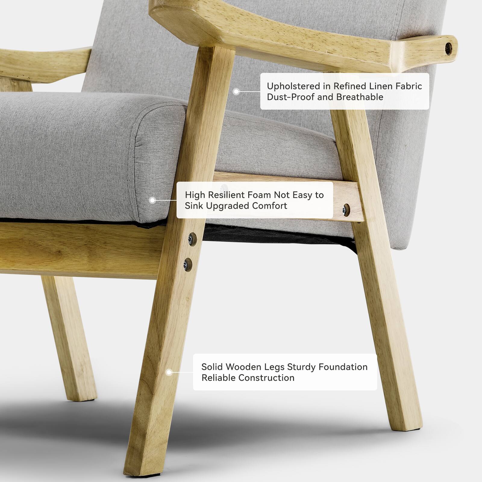 Upholstered in Refined Linen Fabric Dust-Proof and Breathable, High Resilient Foam Not Easy to Sink, Upgraded Comfort, Solid Wooden Legs Sturdy Foundation, Reliable Construction