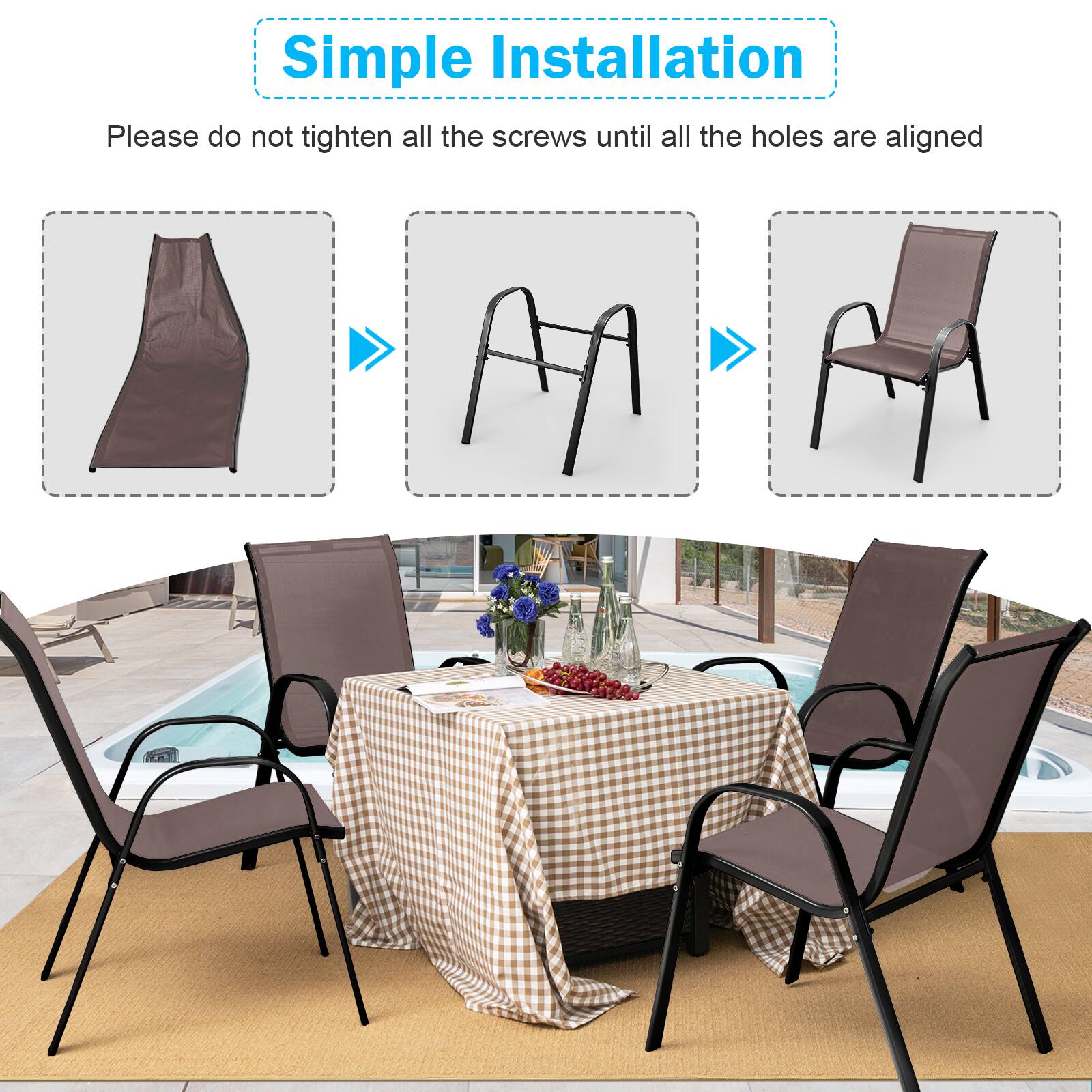 Simple Installation

Please do not tighten all the screws until all the holes are aligned