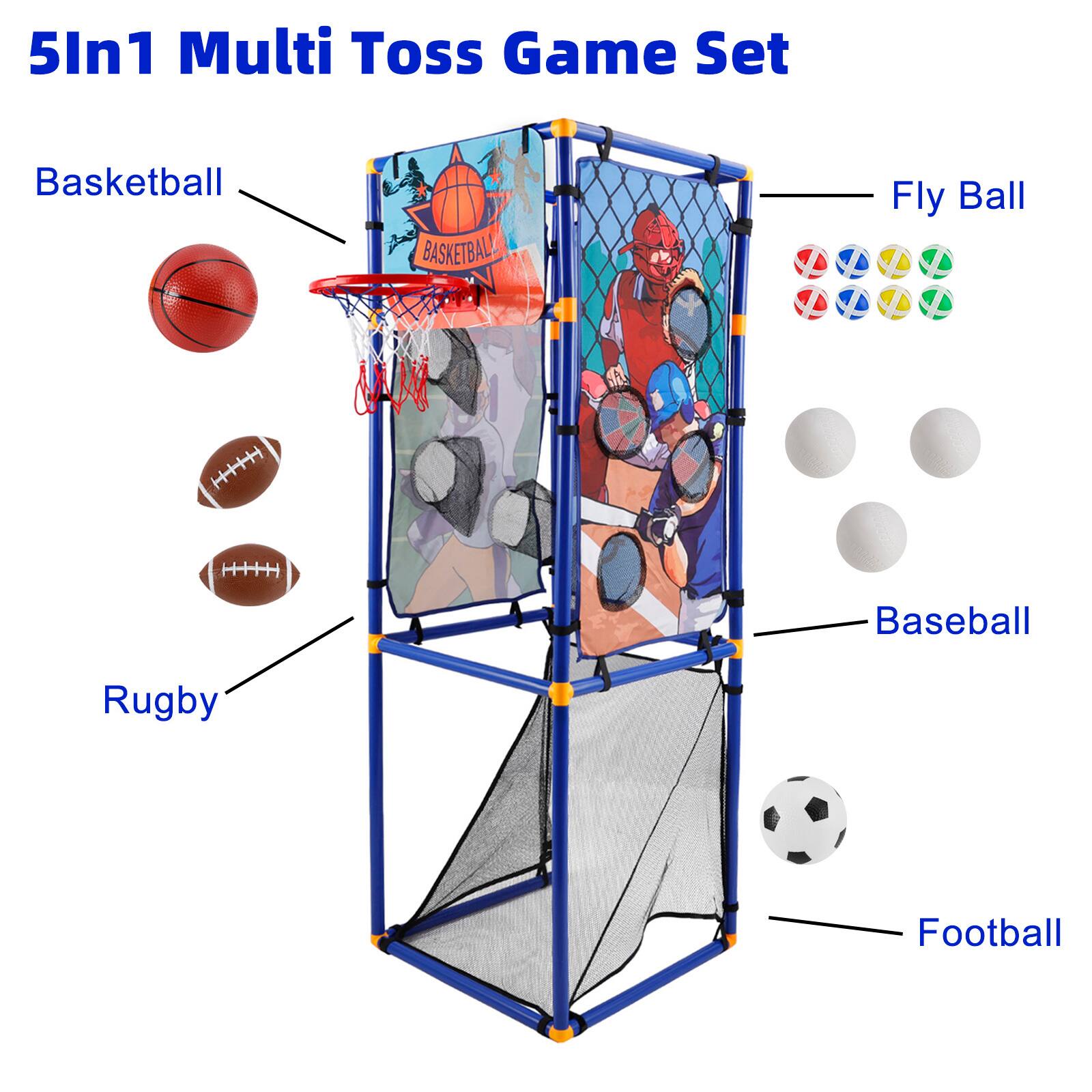5In1 Multi Toss Game Set

Basketball  
Rugby  
Baseball  
Football  
Fly Ball