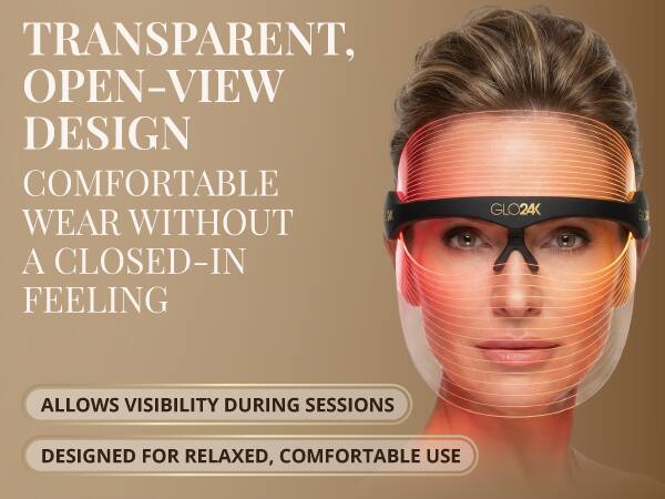 TRANSPARENT, OPEN-VIEW DESIGN  
COMFORTABLE WEAR WITHOUT A CLOSED-IN FEELING  
GLO24K  
ALLOWS VISIBILITY DURING SESSIONS  
DESIGNED FOR RELAXED, COMFORTABLE USE