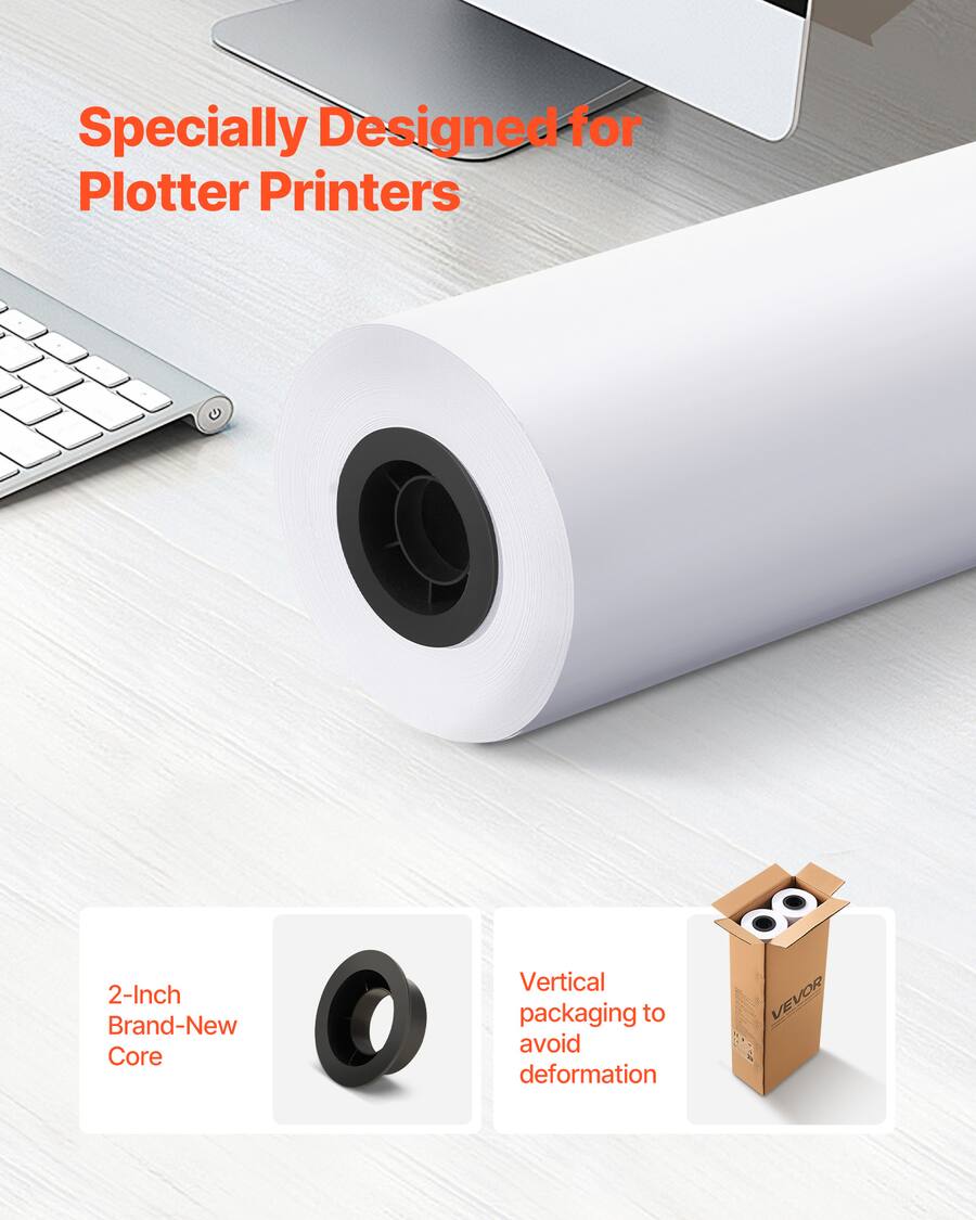 VEVOR Wide Format Paper, 24 in x 300 ft Plotter Roll, 2 Rolls CAD Bond ...