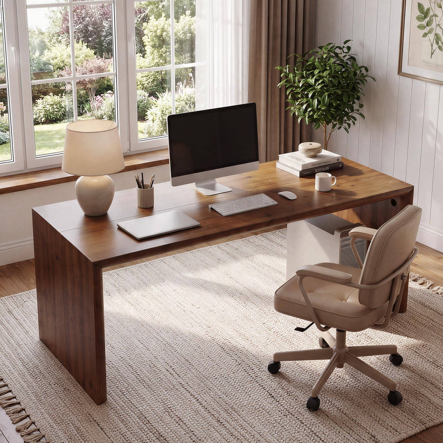 Alt View 1. Tribesigns - LITTLE TREE 68.9" Long Solid Wood Computer Desk, Two Person Double Desk - Rustic Brown.
