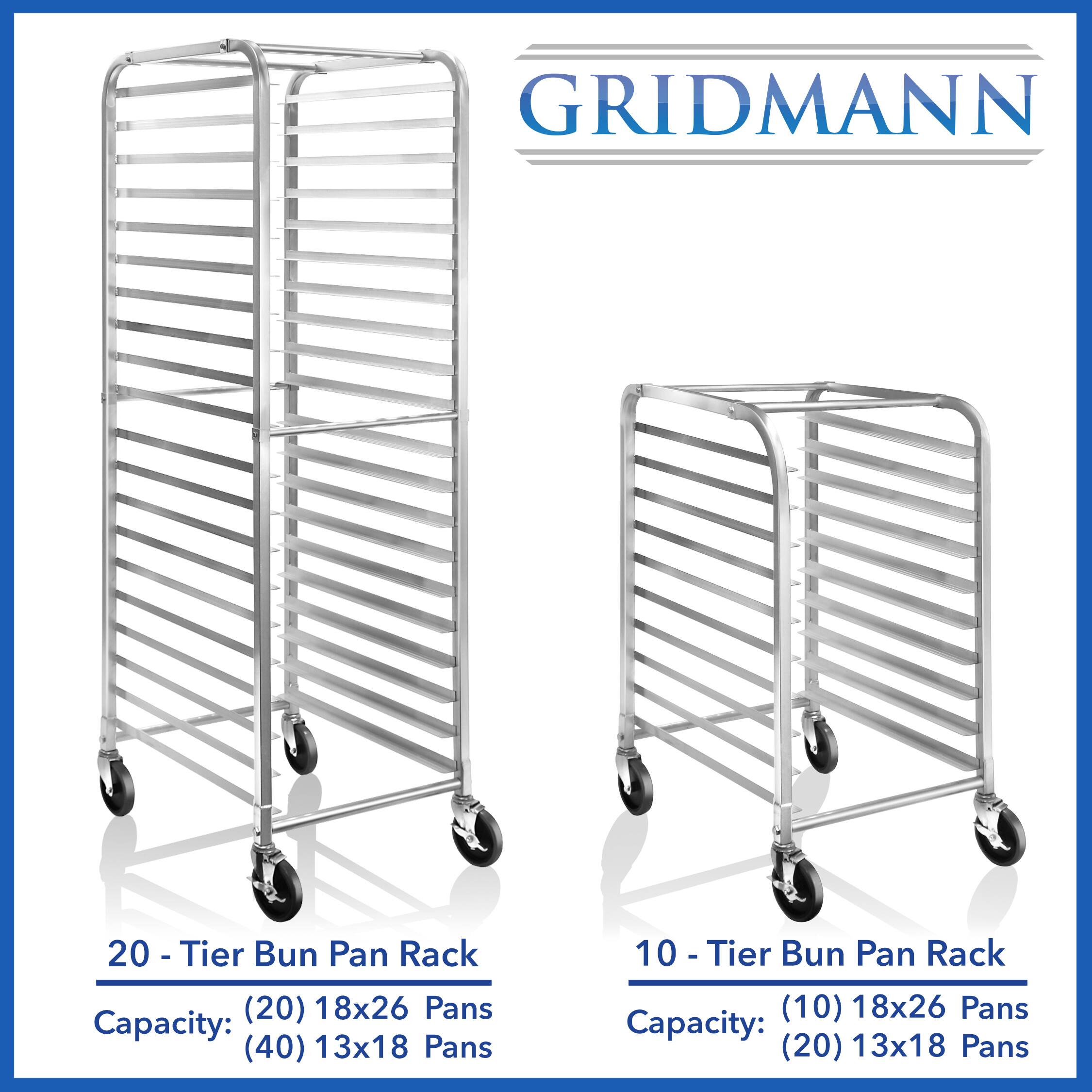 GRIDMANN 20 - Tier Bun Pan Rack (20) 18x26 Pans Capacity: (40) 13x18 Pans  
GRIDMANN 10 - Tier Bun Pan Rack (10) 18x26 Pans Capacity: (20) 13x18 Pans